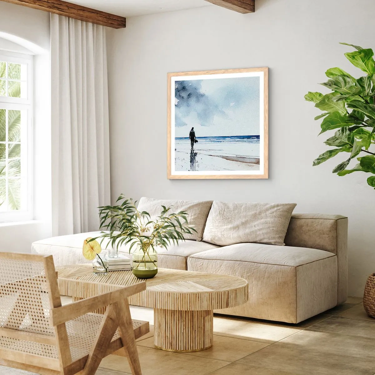 Poster în ramă de stejar deschis - Vorbind cu marea - 40x40 cm