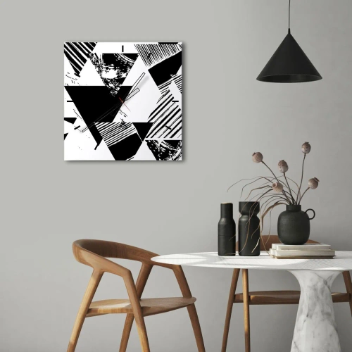 Ceas de perete - Ceas pe sticlă - Ploaie de triunghiuri - 30x30 cm