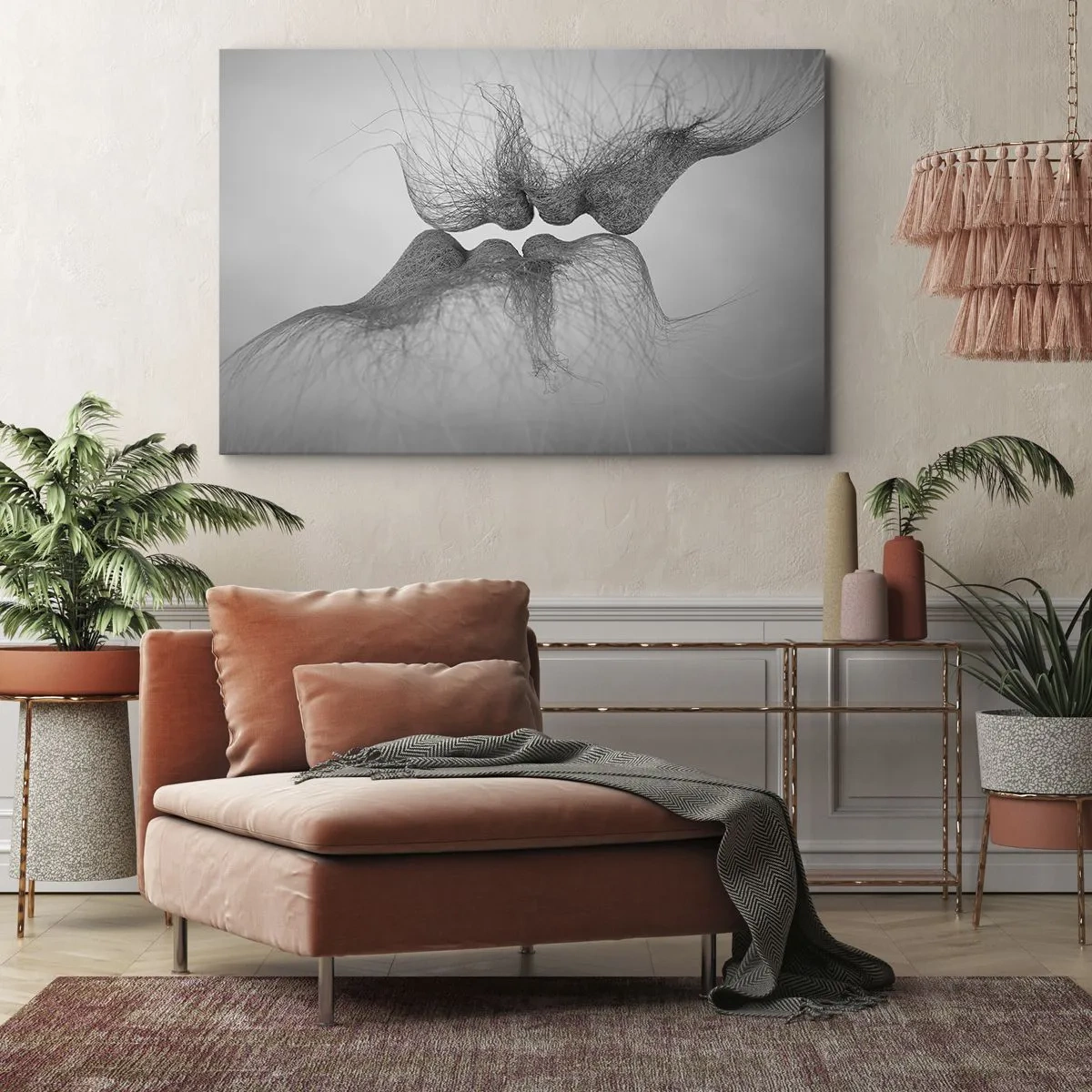 Tablou pe pânză Canvas - Un sărut abstract prezentat într-o formă eterică - 70x50cm - Sărutul vântului - Decorațiune modernă pentru perete pentru living și dormitor ARTTOR