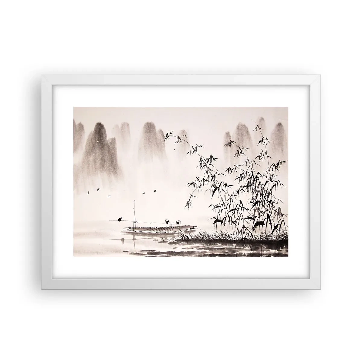 Poster în ramă albă - Liniștea câmpurilor de orez - 40x30 cm