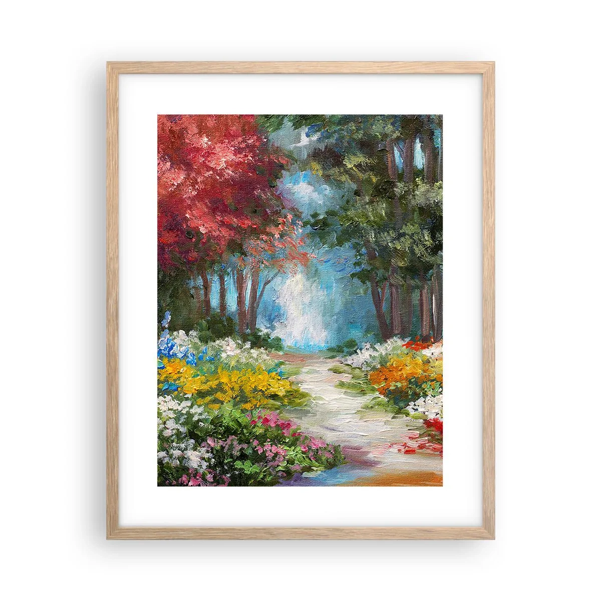 Poster în ramă de stejar deschis - Grădină de pădure, pădure de flori - 40x50 cm