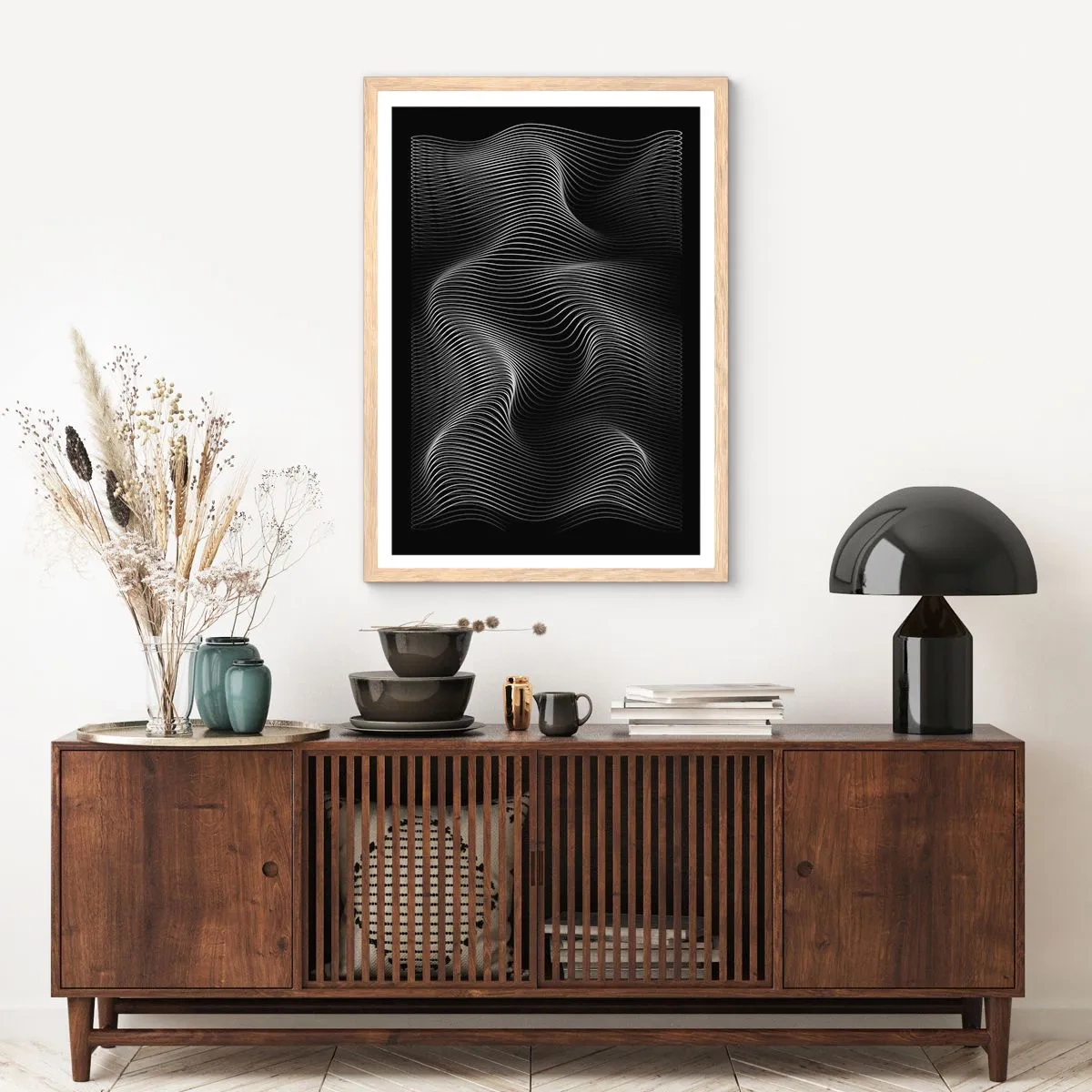 Poster în ramă de stejar deschis - Dansul luminii în spațiu - 40x50 cm