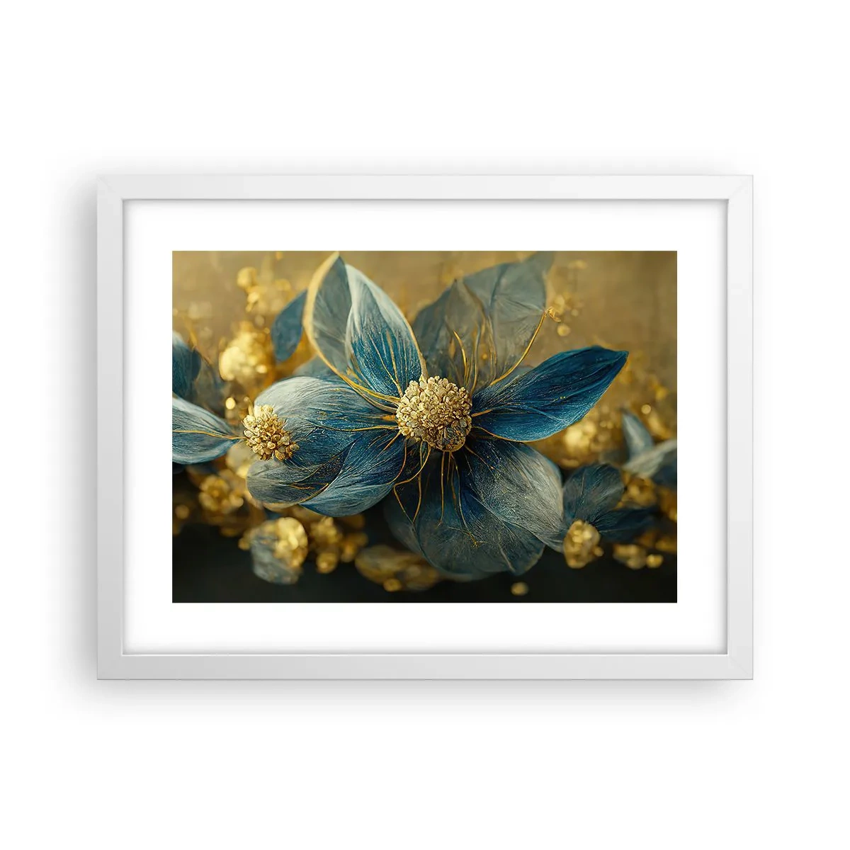 Poster în ramă albă - Floare cu aur - 40x30 cm