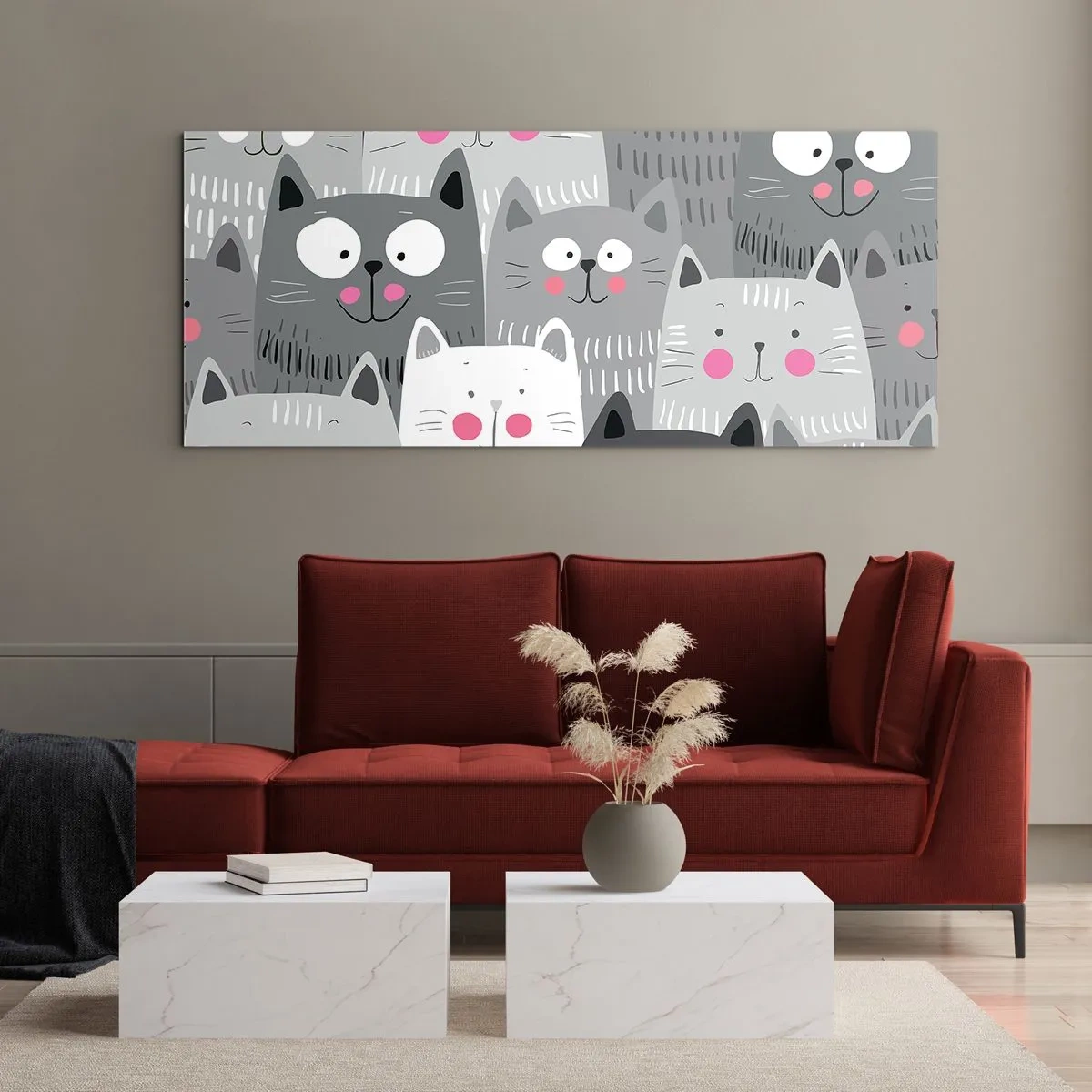 Tablou pe sticlă - Lumea felină - 90x30 cm