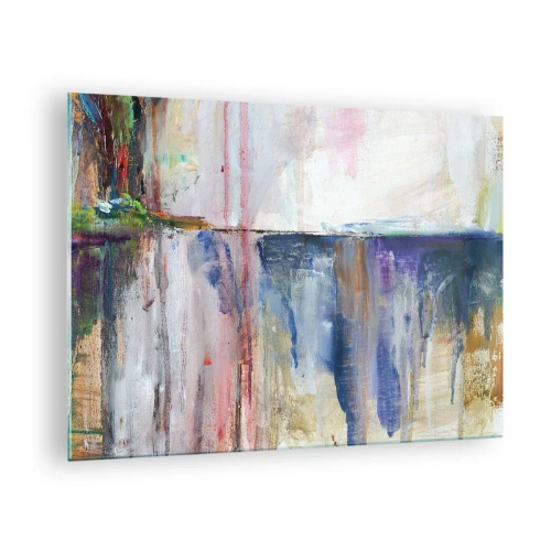 Tablou pe sticlă - O abstracție colorată cu dungi și texturi dinamice de vopsea. - 70x50cm - Impresii și asociații colorate - Decorațiune modernă pentru perete pentru living și dormitor ARTTOR