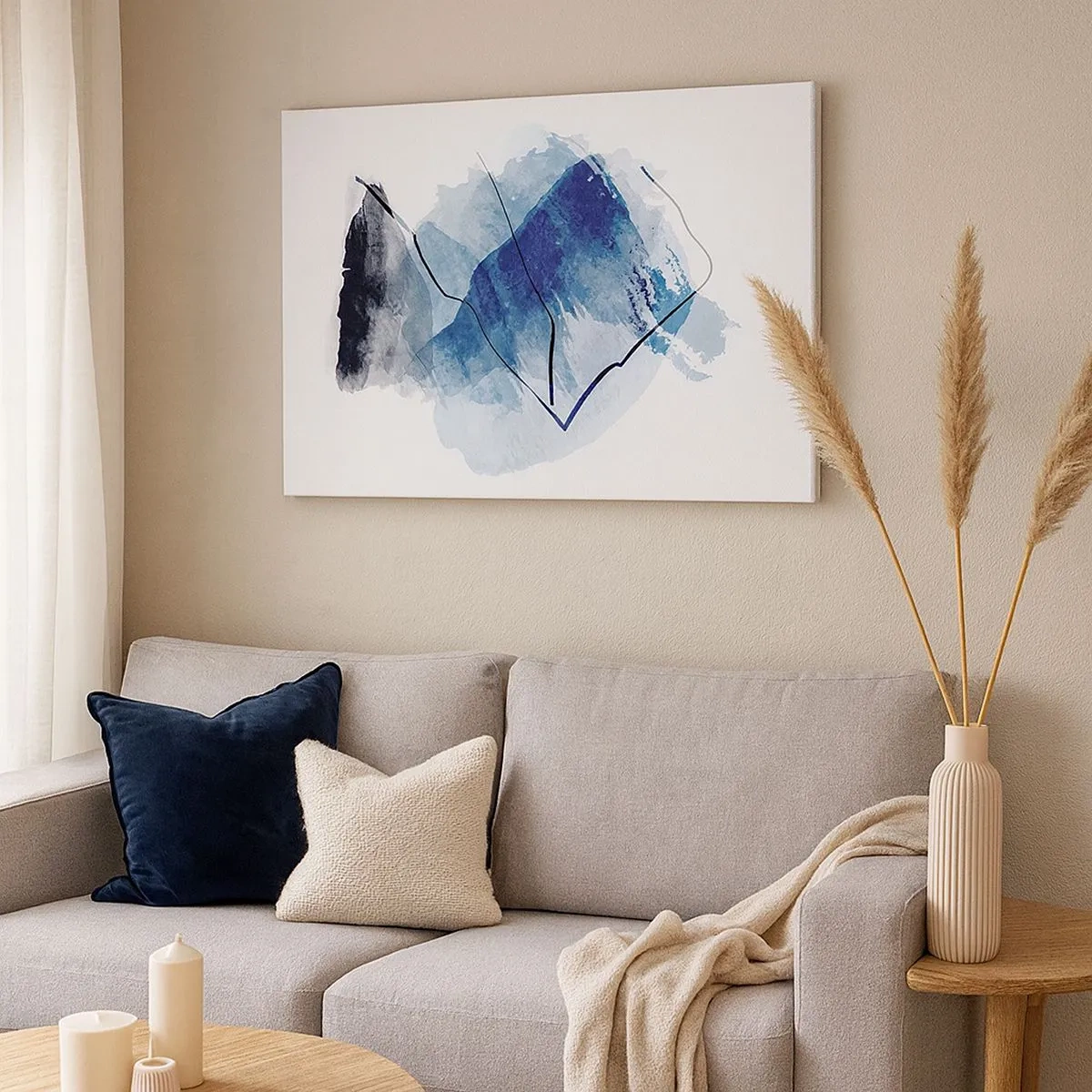 Tablou pe pânză Canvas - Forme abstracte în nuanțe de albastru cu linii delicate - 70x50cm - Iceberg - Decorațiune modernă pentru perete pentru living și dormitor ARTTOR