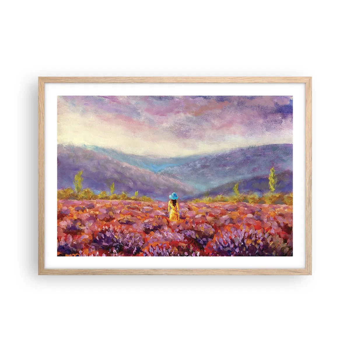 Poster în ramă de stejar deschis - Într-o lume de lavandă - 70x50 cm