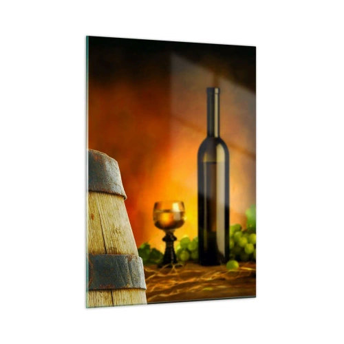 Tablou pe sticlă - Natură moartă cu o sticlă de vin și un ciorchine de struguri - 50x70 cm