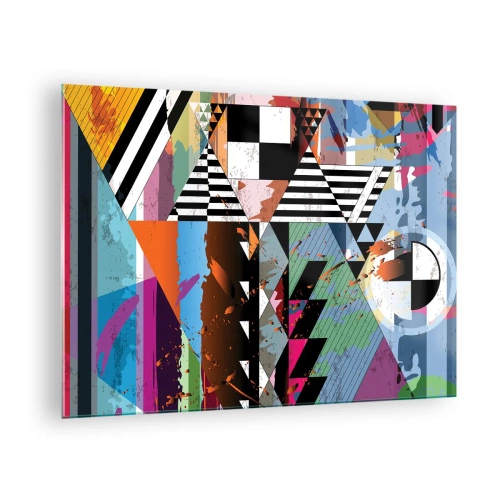 Tablou pe sticlă - Abstracție geometrică cu o varietate de forme și culori - 70x50cm - Geometric și organic - Decorațiune modernă pentru perete pentru living și dormitor ARTTOR