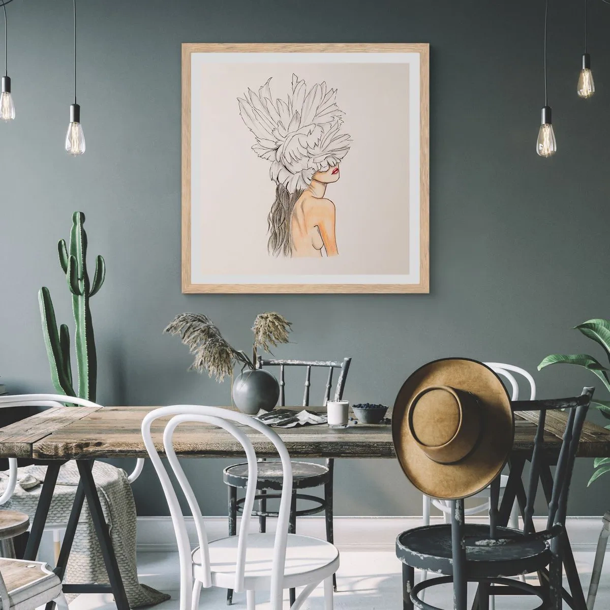 Poster în ramă de stejar deschis - Frumusețe încoronată - 40x40 cm