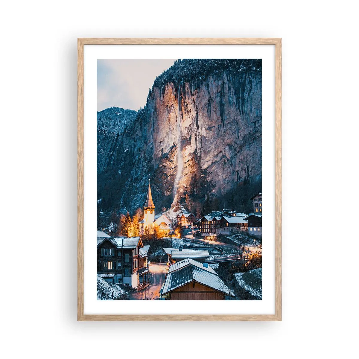 Poster în ramă de stejar deschis - Spiritul luminos al iernii - 50x70 cm