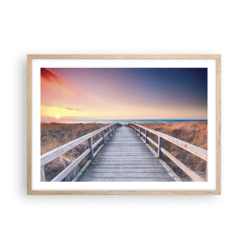 Poster în ramă de stejar deschis - Aurora baltică de seară - 70x50 cm