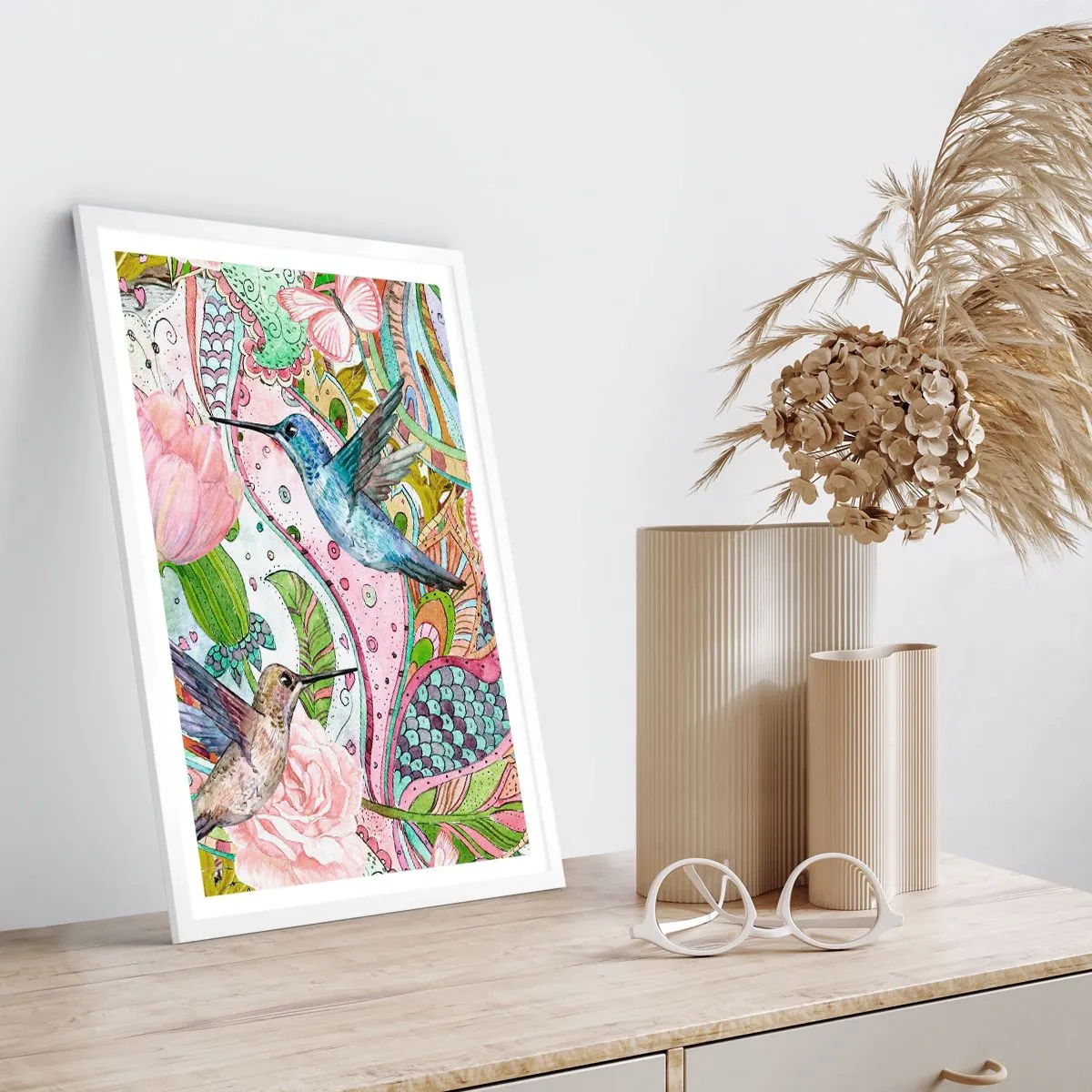 Poster în ramă albă - Încurcat în viță de vie - 70x100 cm