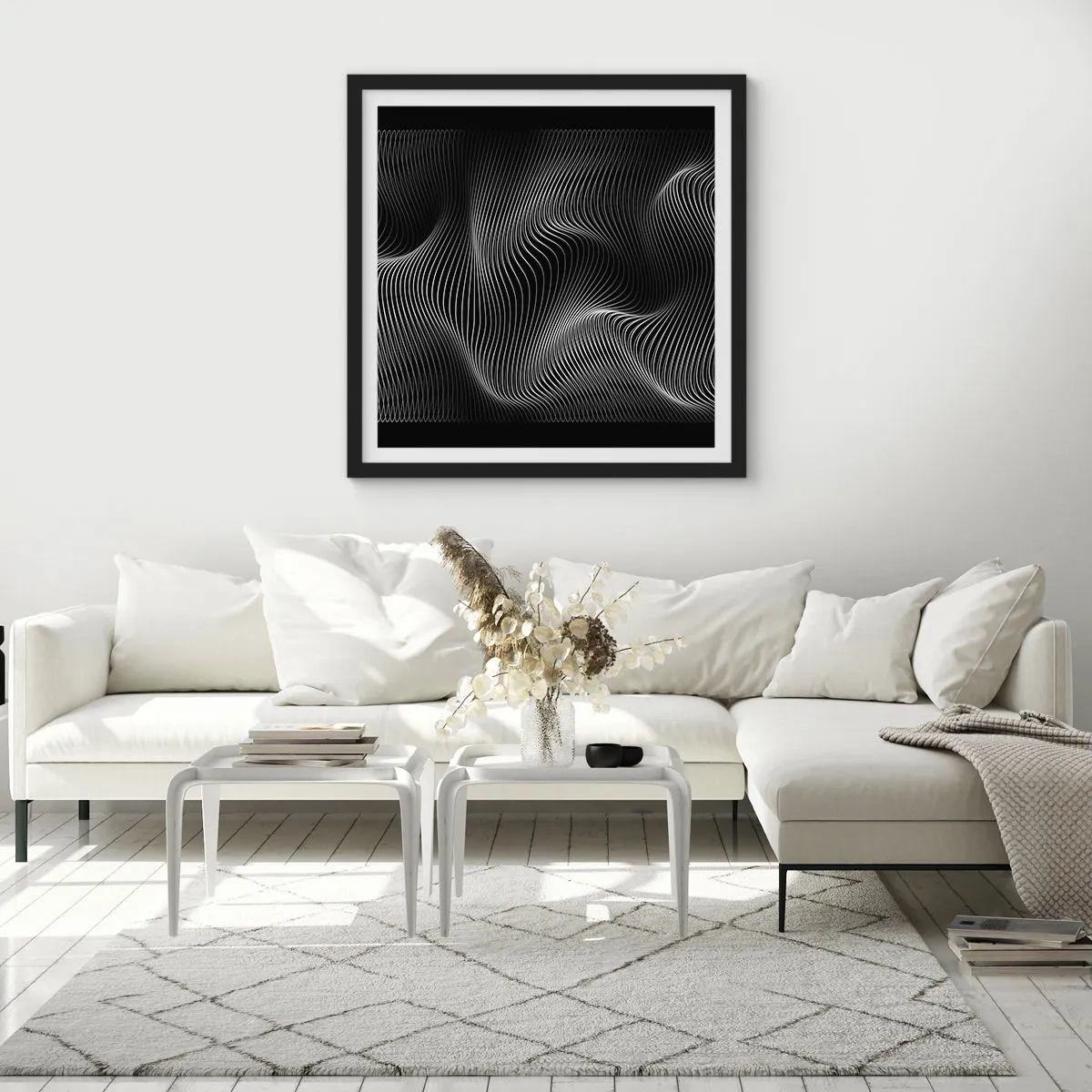 Poster în ramă neagră - Dansul luminii în spațiu - 50x50 cm