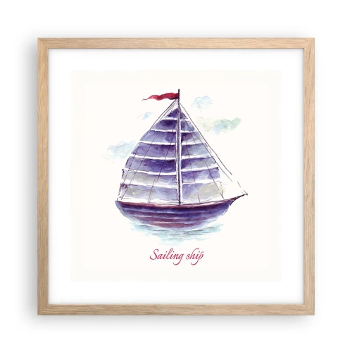 Poster în ramă de stejar deschis - Pânze pline și apă calmă - 40x40 cm
