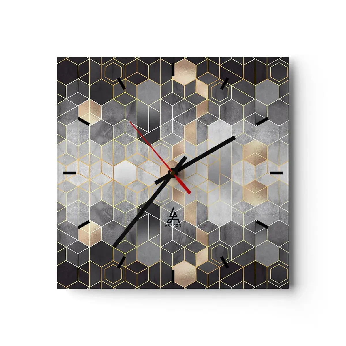 Ceas de perete - Ceas pe sticlă - Compoziție diamantată - 30x30 cm
