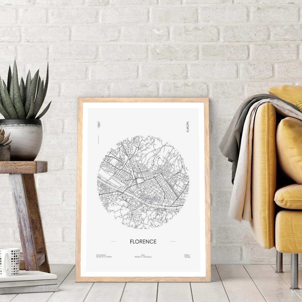 Poster în ramă de stejar deschis - Anatomia Florenței - 50x70 cm