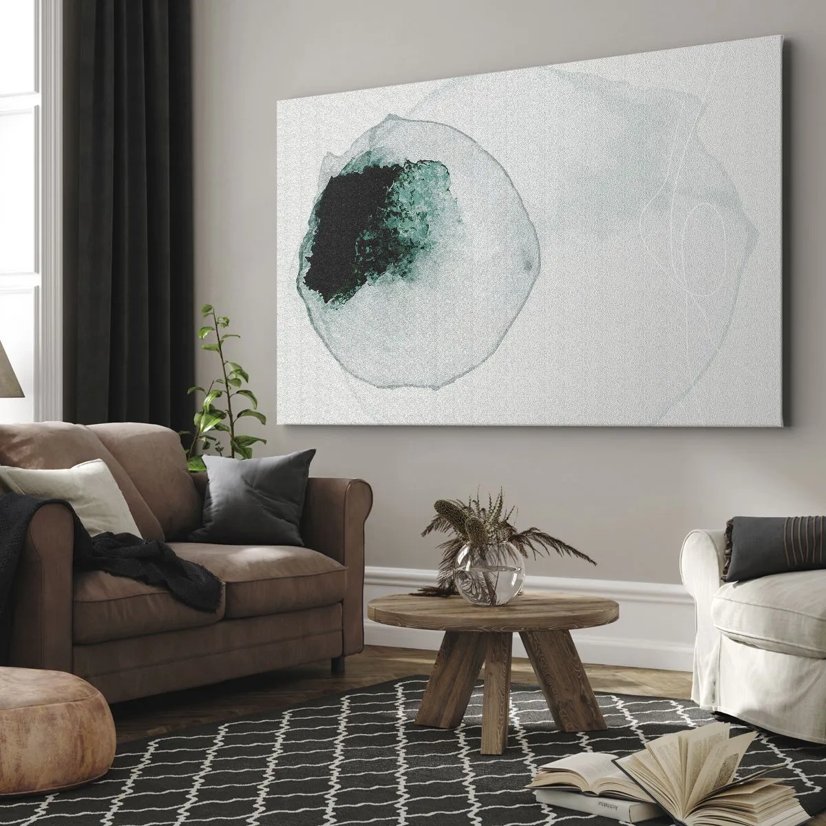 Tablou pe pânză Canvas - Picătură de apă abstractă cu nuanțe de verde și negru - 70x50cm - Într-o picătură de apă - Decorațiune modernă pentru perete pentru living și dormitor ARTTOR