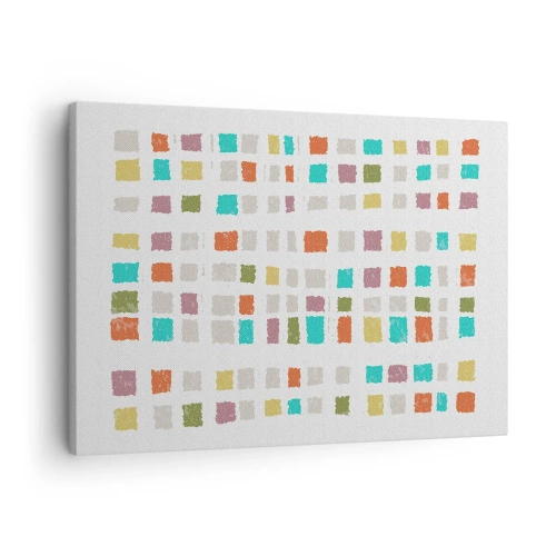 Tablou pe pânză Canvas - Pătrate colorate într-un aranjament minimalist pe un fundal alb - 70x50cm - Joc necunoscut - Decorațiune modernă pentru perete pentru living și dormitor ARTTOR