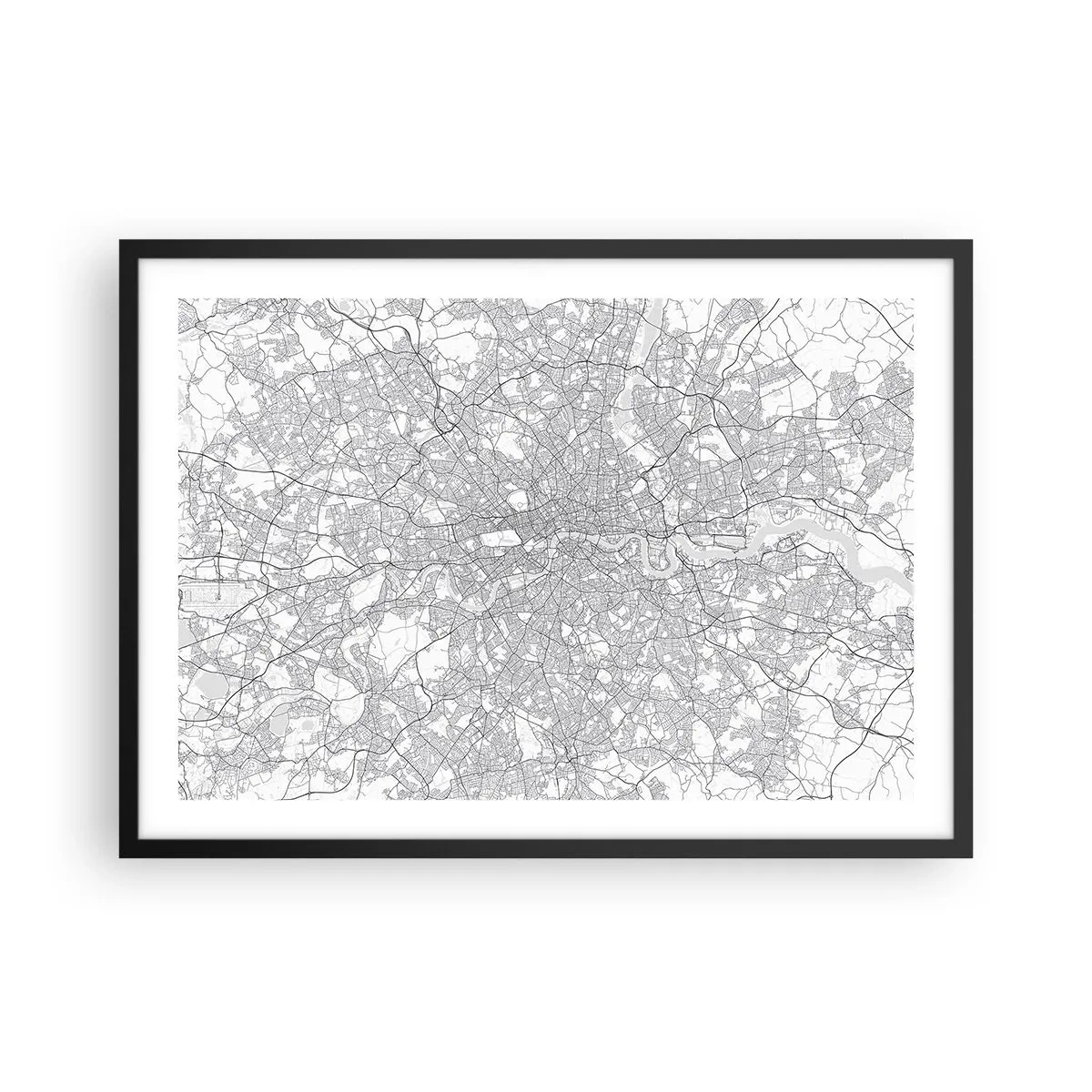 Poster în ramă neagră - Harta labirintului din Londra - 70x50 cm