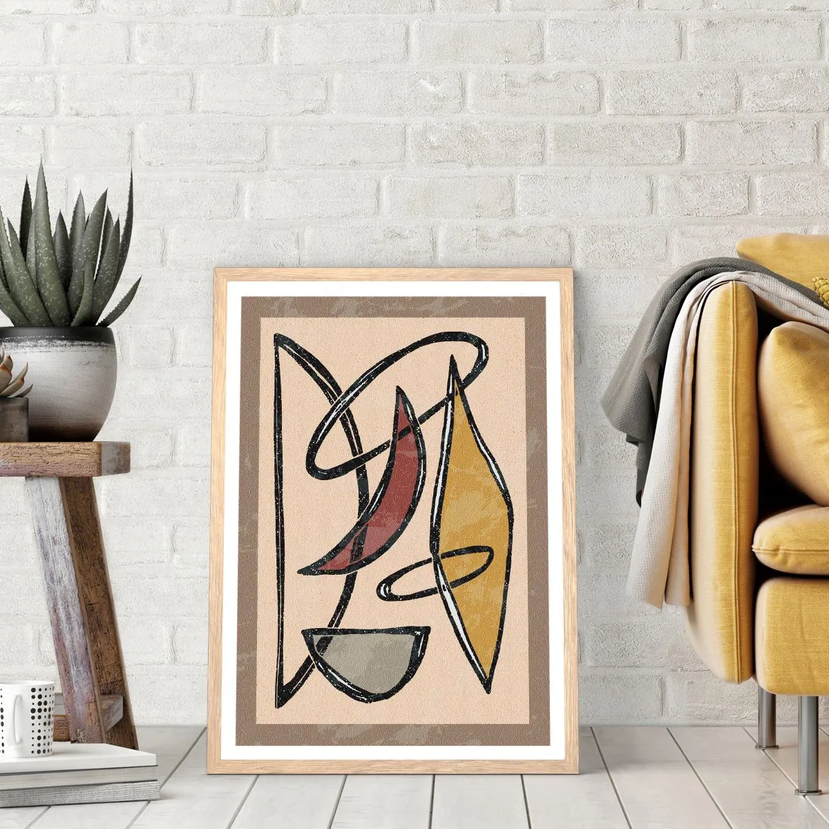 Poster în ramă de stejar deschis - Compoziție - arcuri și ovale - 70x100 cm