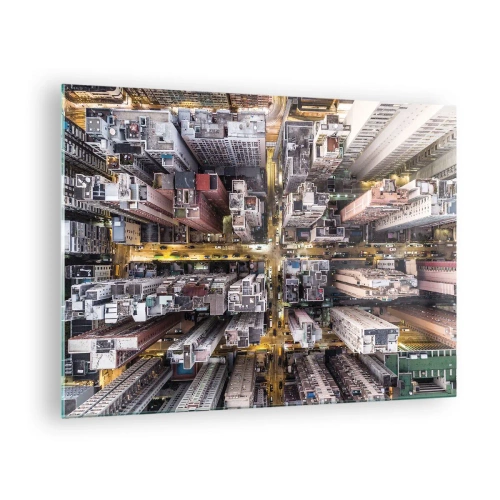 Tablou pe sticlă - O vedere de sus a metropolei - 70x50cm - Salutări din Hongkong - Decorațiune modernă pentru perete pentru living și dormitor ARTTOR