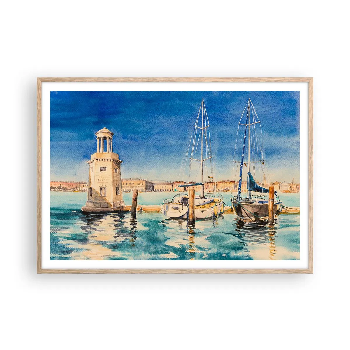 Poster în ramă de stejar deschis - Laguna însorită - 100x70 cm