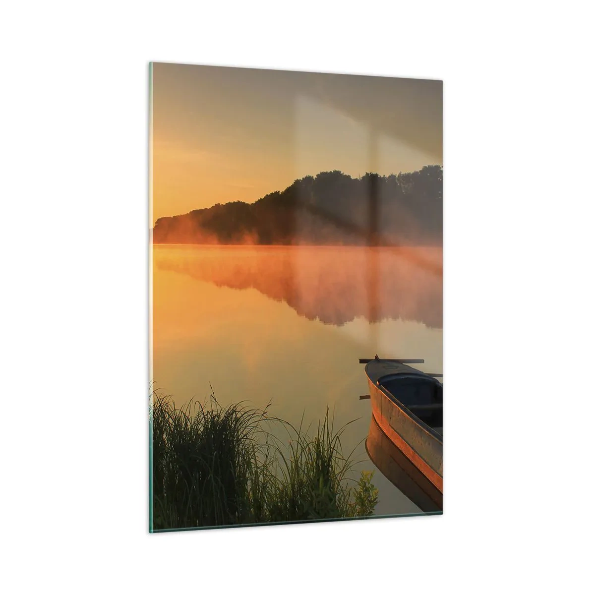 Tablou pe sticlă - Răsăritul soarelui peste apă ca un strat de oglindă - 50x70 cm