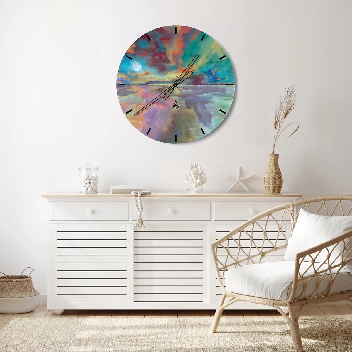 Ceas de perete - Ceas pe sticlă - Două ceruri - 40x40 cm