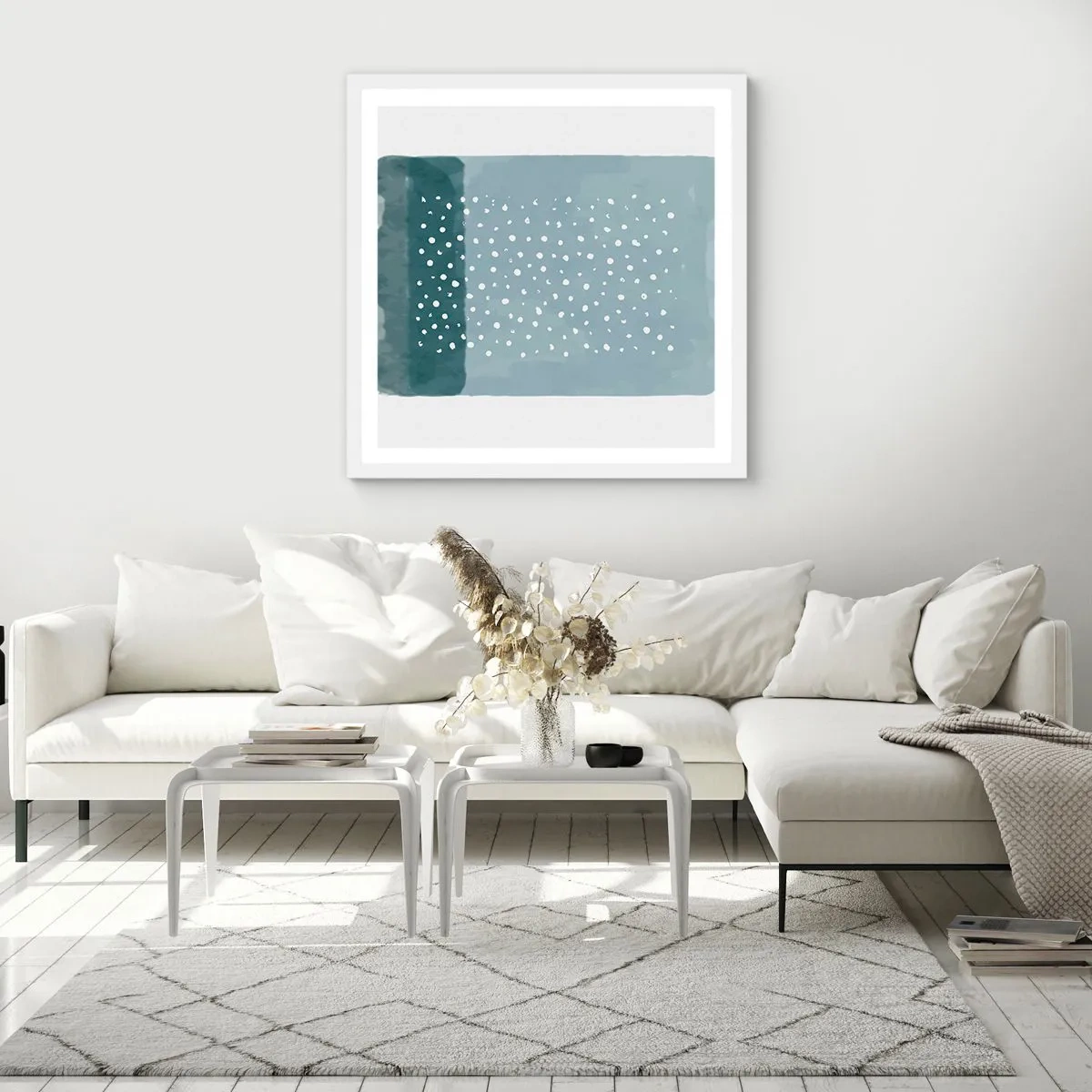 Poster în ramă albă - Crescute pe albastru - 30x30 cm