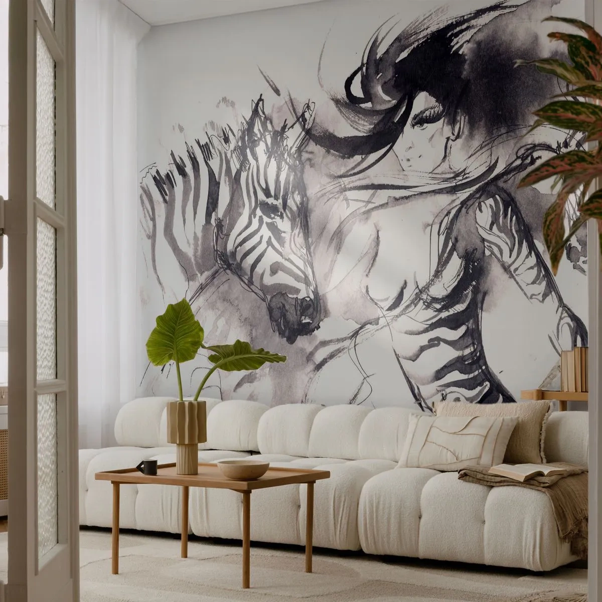 Tapet Autoadeziv Deluxe Sticker - Dansând cu zebrele - Abstracția, Femeie, Coaste - 250x175 cm