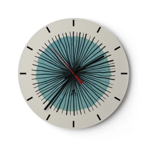 Ceas de perete - Ceas pe sticlă - Motiv abstract cu un cerc albastru și linii negre - 30x30cm - Radiant pe albastru - Decorațiune modernă pentru perete pentru living, bucătărie și dormitor ARTTOR
