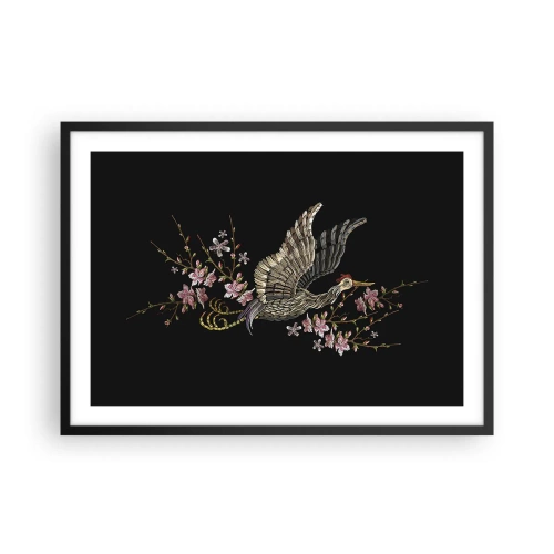 Poster în ramă neagră - Pasăre exotică brodată - 70x50 cm