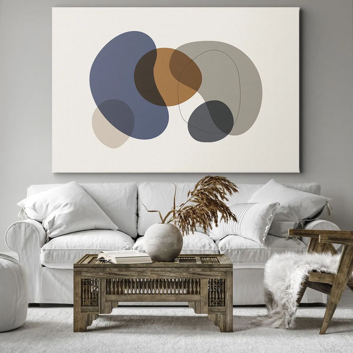 Tablou pe pânză Canvas - Forme abstracte colorate în nuanțe de albastru și maro - 70x50cm - Picături de culoare - Decorațiune modernă pentru perete pentru living și dormitor ARTTOR