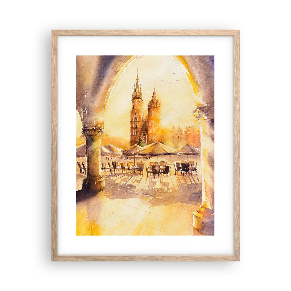 Poster în ramă de stejar deschis - Răsărit în Cracovia - 40x50 cm
