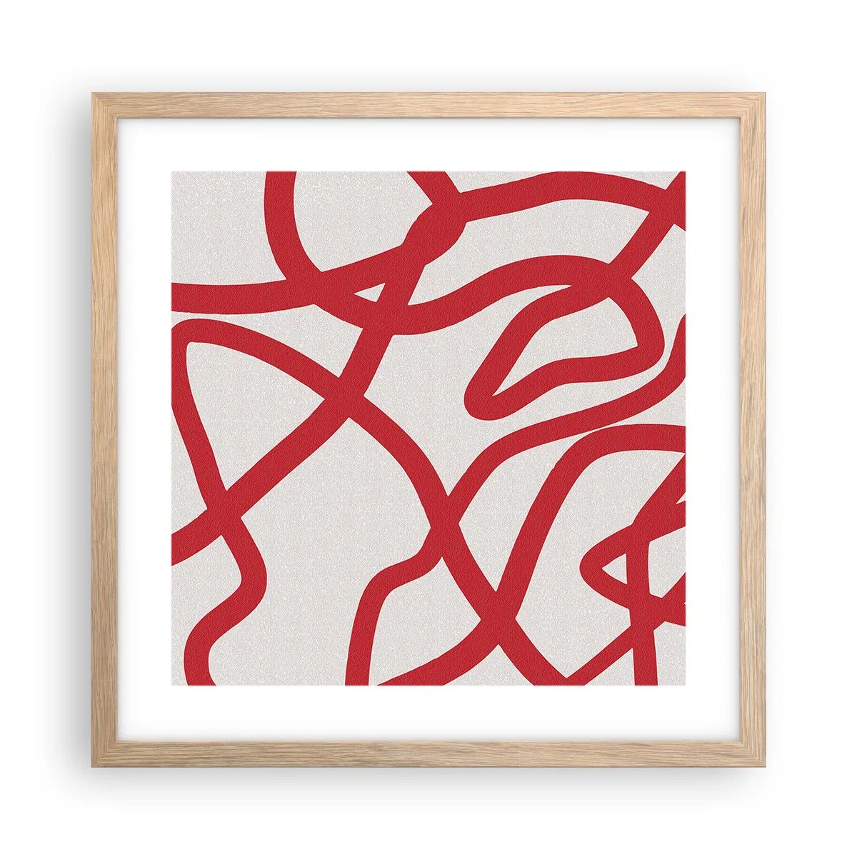 Poster în ramă de stejar deschis - Roșu pe alb - 40x40 cm