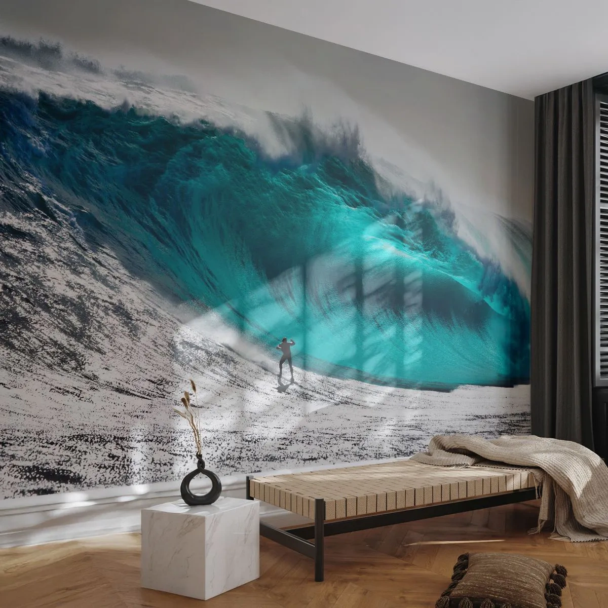 Tapet Premium Sand - Provocare acceptată - Surfing, Val înalt, Surfer - 100x70 cm
