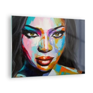 Tablou pe sticlă - Un portret colorat al unei femei într-un stil distinctiv - 70x50cm - Nu-ți poți lua ochii de la - Decorațiune modernă pentru perete pentru living și dormitor ARTTOR