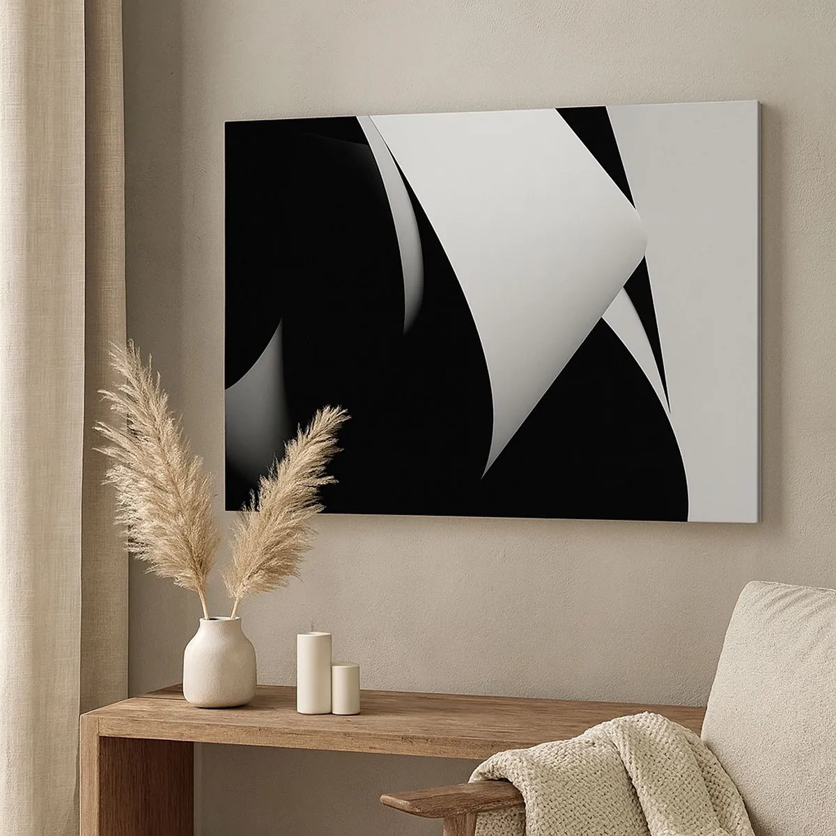 Tablou pe pânză Canvas - Forme abstracte în alb și negru cu contraste izbitoare - 70x50cm - Planuri de lumină din adâncurile umbrelor - Decorațiune modernă pentru perete pentru living și dormitor ARTTOR