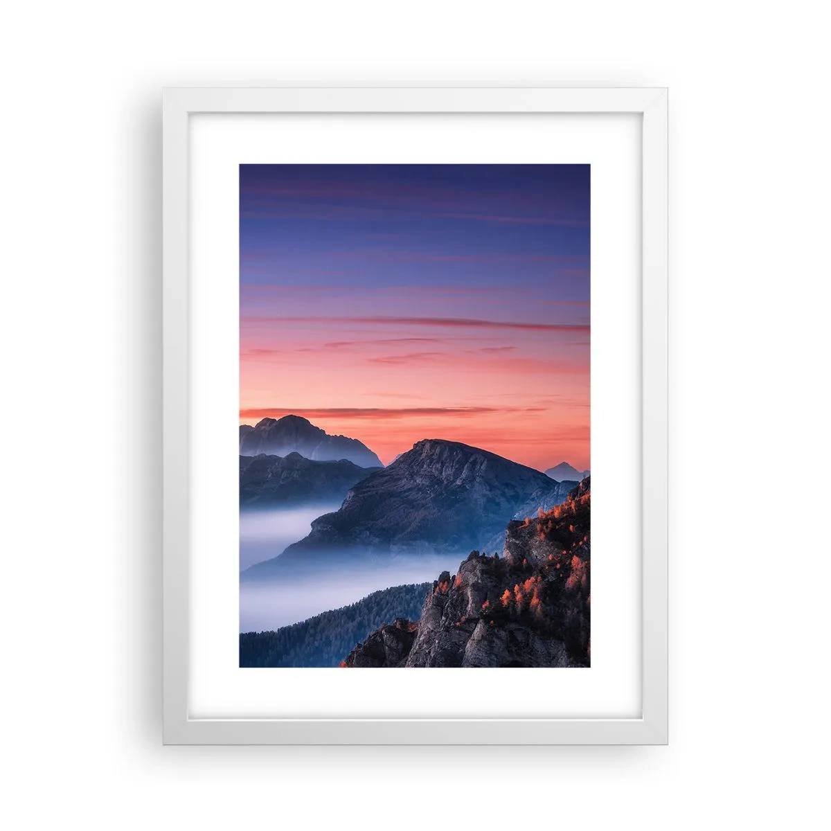 Poster în ramă albă - Peste văi - 30x40 cm