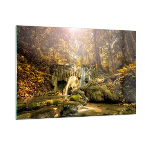 Tablou pe sticlă - Cascada de pădure în verde - 120x80 cm
