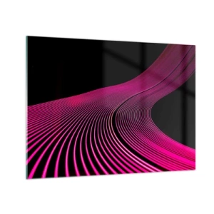 Tablou pe sticlă - Linii de lumină roz pe fundal negru - 70x50cm - Bulevardul de lumină - Decorațiune modernă pentru perete pentru living și dormitor ARTTOR