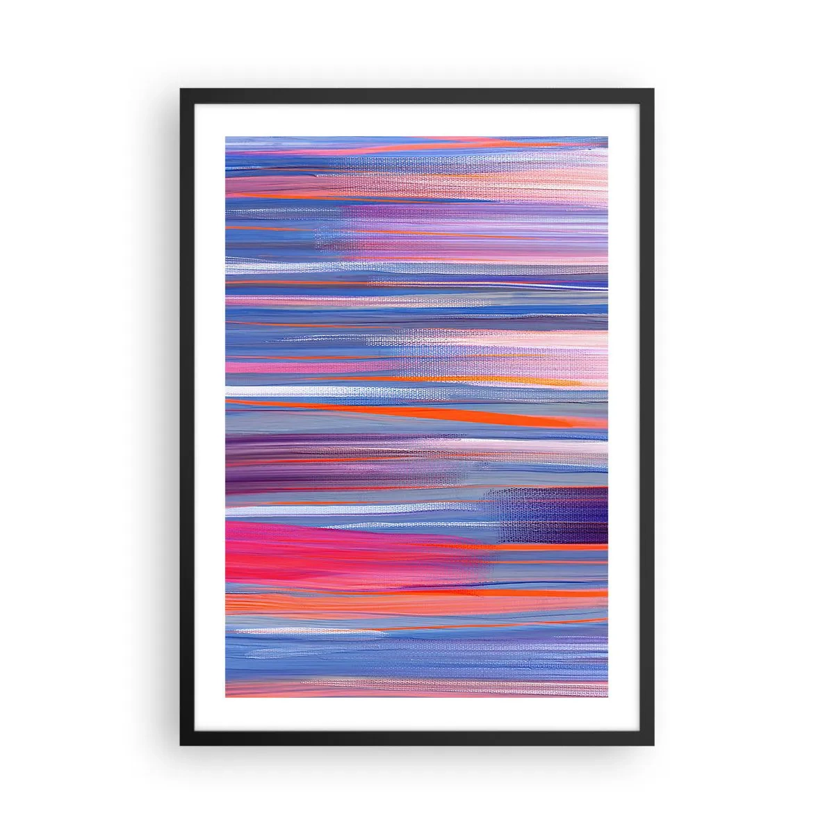 Poster în ramă neagră - Linii orizontale abstracte în nuanțe de albastru și roz - 50x70cm - Să intrăm în curcubeu - Decorațiune modernă pentru perete pentru living și dormitor ARTTOR