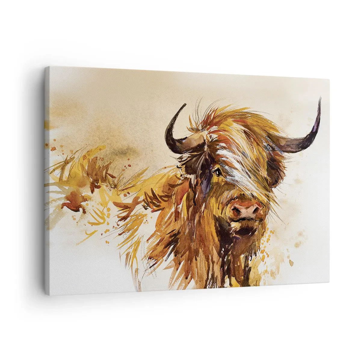 Tablou pe pânză Canvas - Portretul unui taur într-un stil artistic de acuarelă - 70x50cm - Mândria vânătorului - Decorațiune modernă pentru perete pentru living și dormitor ARTTOR