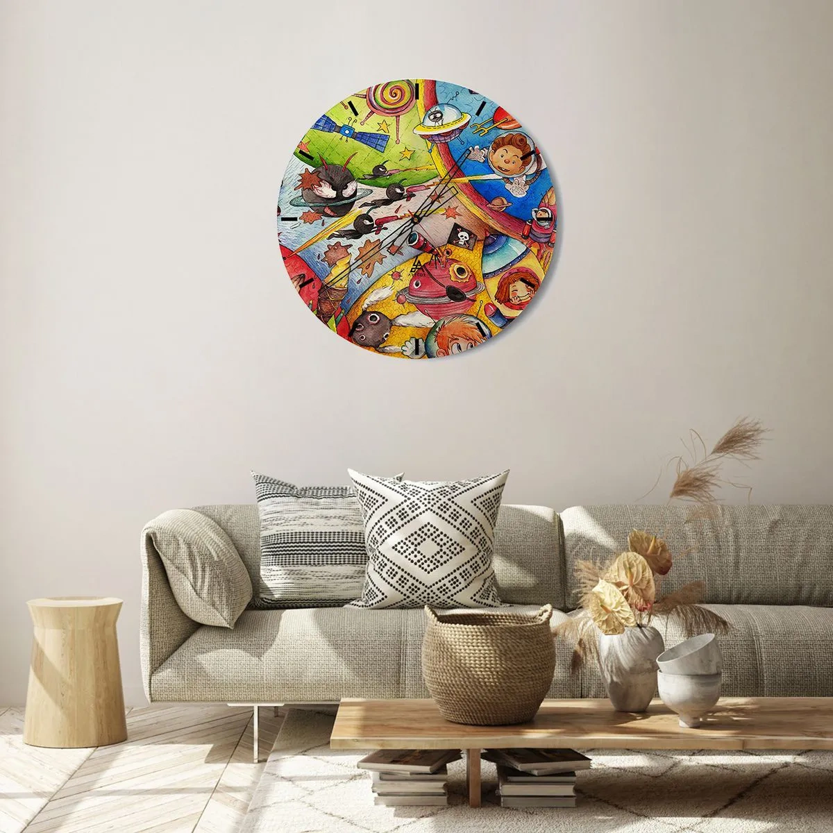 Ceas de perete - Ceas pe sticlă - O mare aventură spațială - 40x40 cm