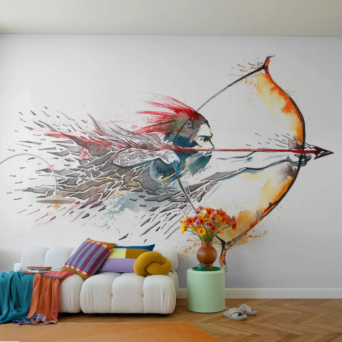 Tapet Standard Eco - Războinic mitic cu un arc de foc - Abstracția, Pistolar, Lovitură cu arcul - 400x280 cm