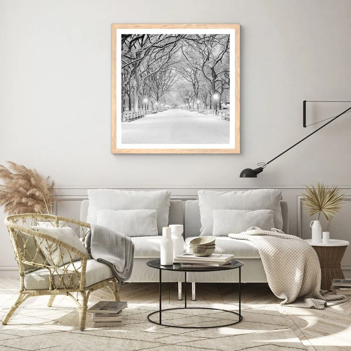 Poster în ramă de stejar deschis - Cele patru anotimpuri – iarna - 60x60 cm