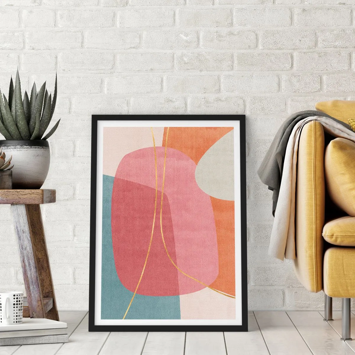 Poster în ramă neagră - Compoziție pastel cu fir de aur - 30x40 cm