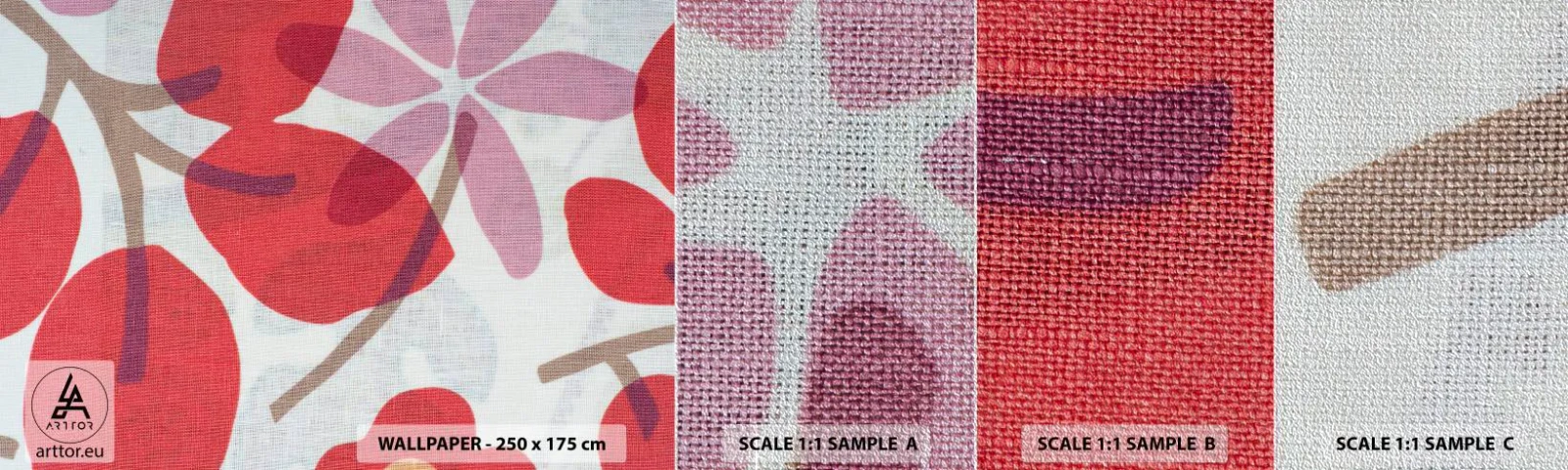 Mostră tapet Premium Sand - Aranjament floral în roz - Boho, Flori, Minimalism - 100x30 cm