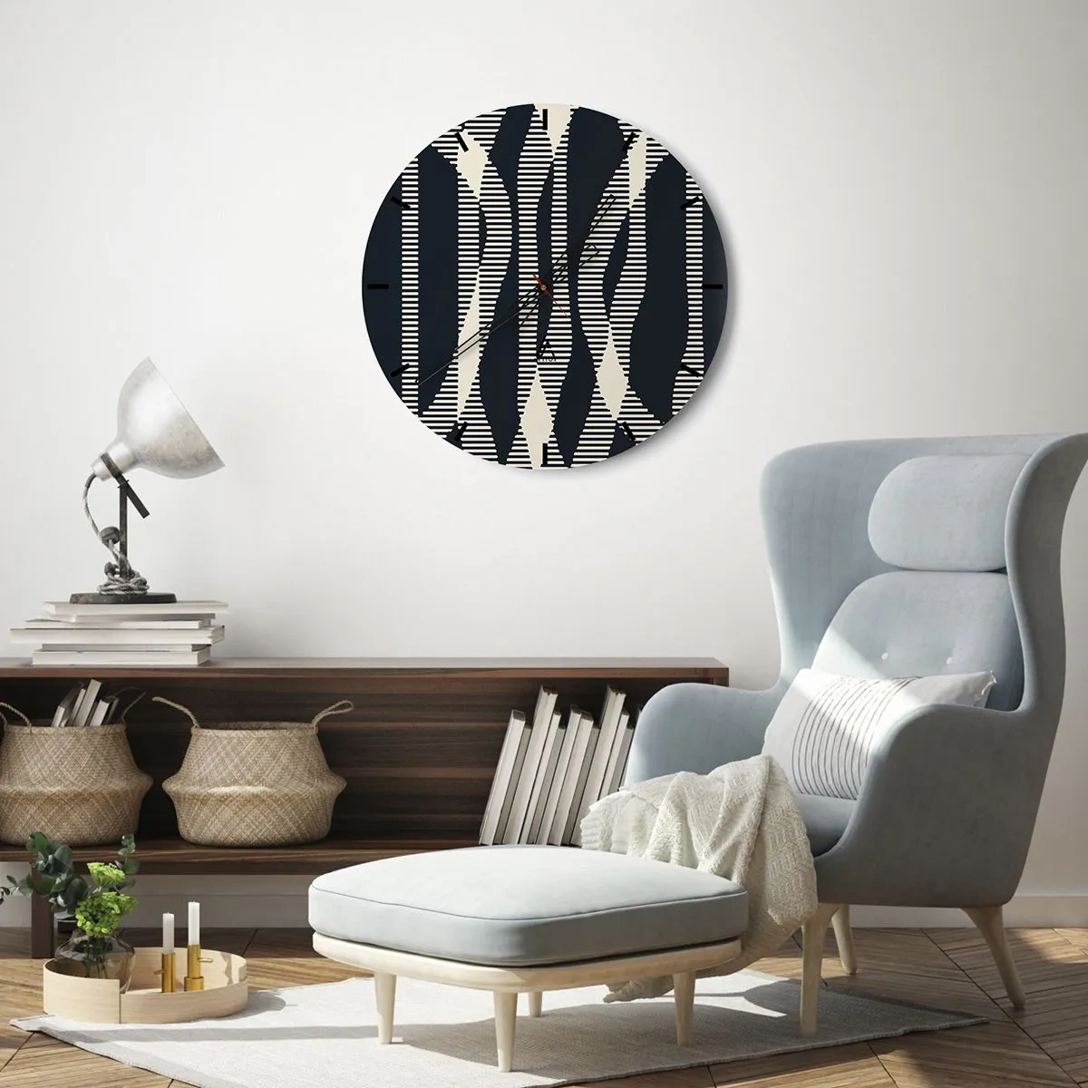 Ceas de perete - Ceas pe sticlă - Model cu dungi negre și bej cu efect optic - 30x30cm - Încercare de străpungere a întunericului - Decorațiune modernă pentru perete pentru living, bucătărie și dormitor ARTTOR